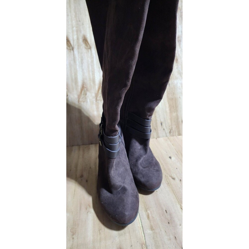 TORRID Brown Suede Wide Calf Boots with Buckle, Size 10WW - Picture 5 of 11